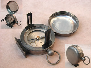 Vintage pocket compass & clinometer with integral folding sight vanes
